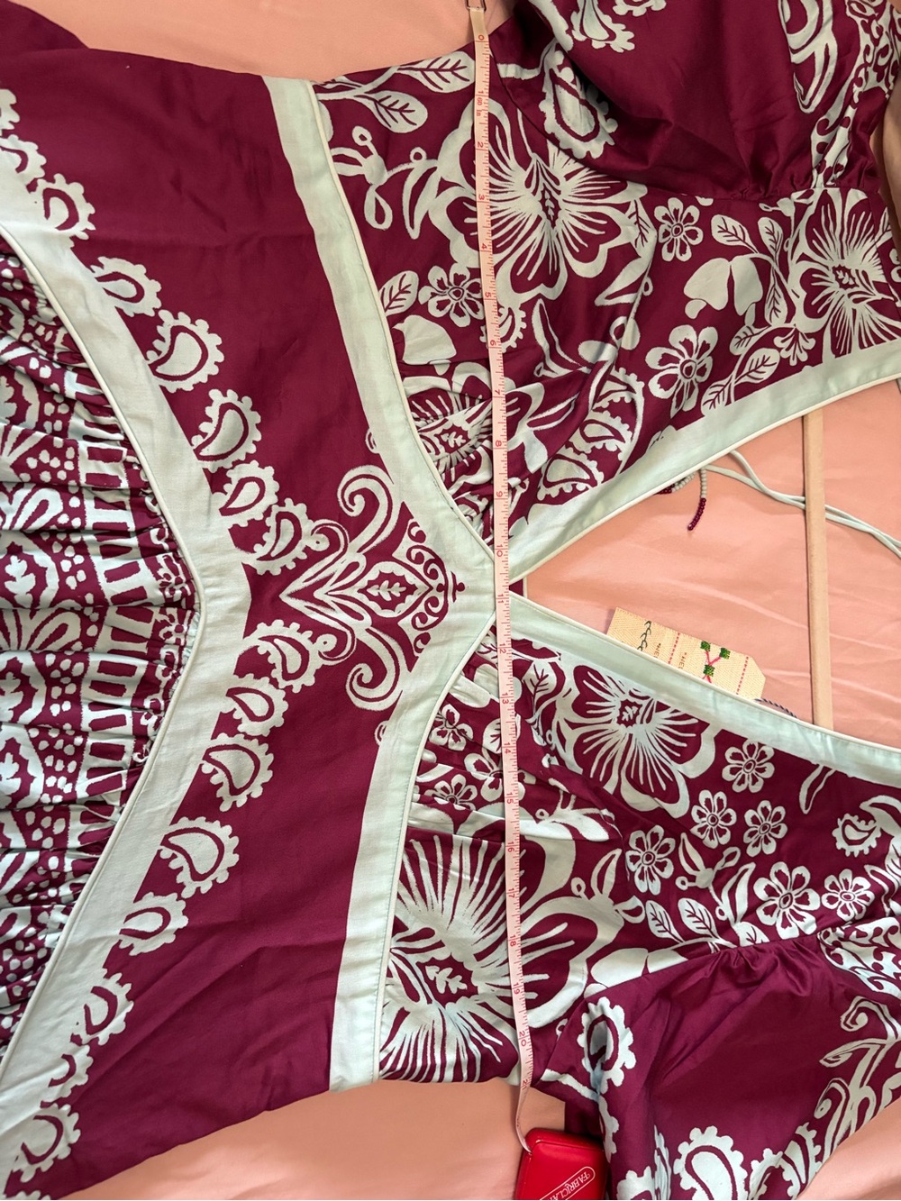 FARM Rio X Anthropologie Burgundy and Blue V-Neck Puff-Sleeve Midi/Maxi Dress - Picture 15 of 16